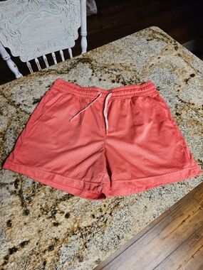 Coral Mesh Drawstring Athletic Shorts